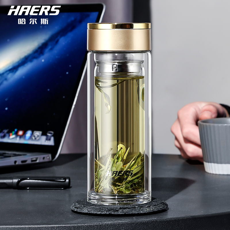 哈尔斯 商务双层玻璃杯hbl-w-300-73 金色/银色